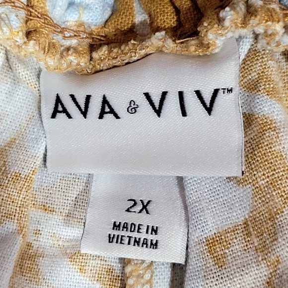 Ava & Viv 2X Floral Gold Linen Blend Shorts Boho Summer VCAY - Picture 6 of 6